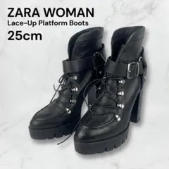 【訳アリ】ZARA WOMAN レースアップ 厚底 チャンキーヒールブーツ 39のサムネイル