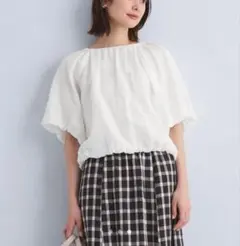 more+me のあプロデュース バルーンシフォンブラウス ピーチミルク 