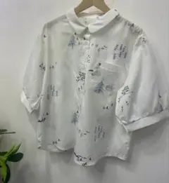 刺繍入り 半袖ブラウス ホワイト