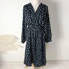 小花柄カシュクールワンピース ブラック Lサイズ ロングワンピース