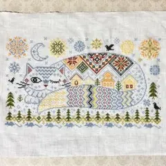 クロスステッチ 完成品 大きな猫と街並み Bayun Cat 刺繍のサムネイル