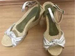 シルバー (牛革) x カーキ色 Gaimo パドリーユサンダル