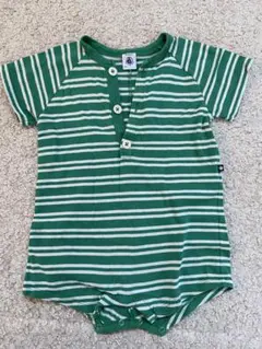 PETIT BATEAU 緑と白ストライプロンパース 18m