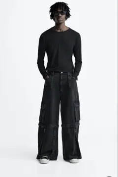 ZARA デタッチャブル カーゴデニムパンツ 2way ブラック サイズ38