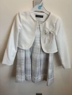 フォーマルドレス 130cmホワイト グレー チェック