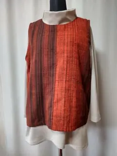 ハンドメイド・ロールカラーのインナーとベストのセットアップ・Lサイズ