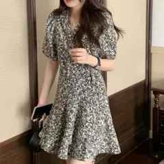 花柄 フリル ワンピース フラワーパターン 春夏 韓国 レディース