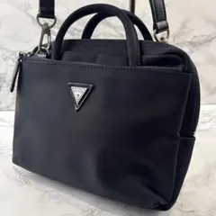 GUESS ゲス ナイロン×本革 レザーベルト ミニショルダーバッグ 黒ブラック