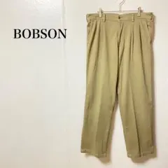 ボブソン　チノパン　 ＬＬ　カーキ　プリーツ　メンズ　綿　キュプラ　ロゴ
