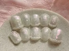 セール ネイルチップホワイトフレンチパールブライダル韓国ネイル 結婚式 春