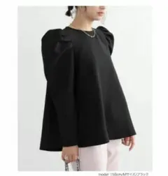 パフスリーブ長袖トップス 大きいサイズブラック