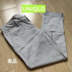 美品UNIQLOチェック柄 クロプット丈パンツ夏シーズン◎薄手パンツのサムネイル