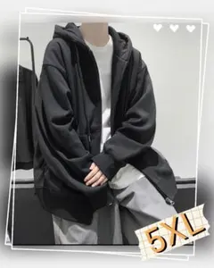 ブラック 5XL ユニセックス ジップパーカーフード スウェット