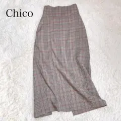 チコ　チェックロングスカート　タイトスカート　グレー　ハイウエスト　F スリットのサムネイル