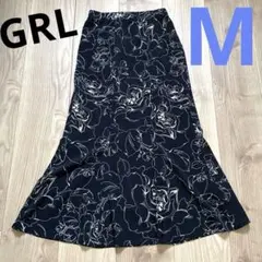 GRL 黒✖︎白 フラワープリント フレアスカート M