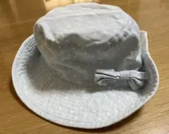 水色 水玉模様リボン付き ハット 52cm