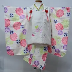 七五三 三歳 女児 被布 着物 フルセット 白色 お仕立て無料 NO0020