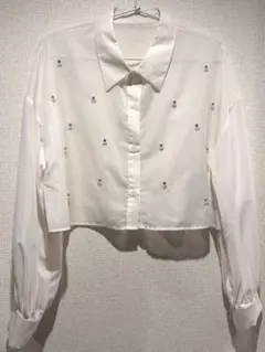 INGNI イング シアー シャツ ブラウス オフホワイト M　ビジュー パール