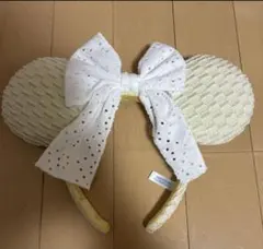 ディズニー ミニー カチューシャ レース リボン アイボリー　クリーム