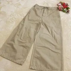 【GUジーユー】チノ ワイドパンツ ハイウエスト スラックス ベージュ Ｌ