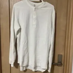 UNIQLOユニクロ　メンズ　ワッフルヘンリーネックTシャツ　長袖　ホワイト　L