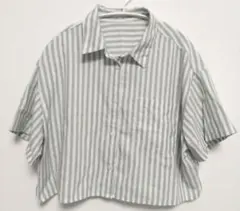 GU ストライプ リネンブレンド クロップド シャツ