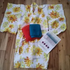 ひまわり柄の浴衣と帯セット　丈90センチ