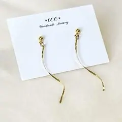 1094◆ゴールド　シンプル　ロング　大ぶり　ハンドメイド　ピアス　イヤリング