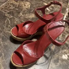LOUIS VUITTON ウェッジソール サンダル レッド 37 1/2 - メルカリ