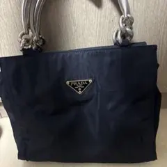美品 PRADA メタルハンドル テスートナイロン ハンドバッグ ブラック