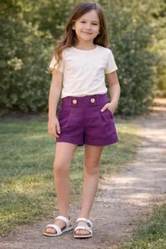 キッズショートパンツ 130-140 紫 美品 上品デザイン