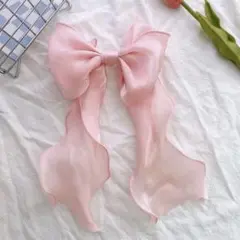 リボン　ピンク　シフォン　ヘアアクセサリー