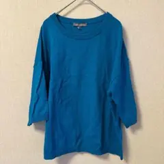 ローラアシュレイ カシミヤ混 コットンニット L ターコイズブルー 7分袖 美品のサムネイル