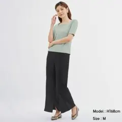 美品　GU センターピンタックワイドパンツ　黒　ブラック