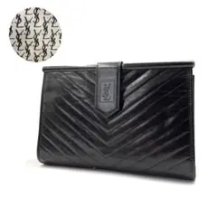 《超美品》サンローラン クラッチバッグ カサンドラロゴ キルティング 本革 黒