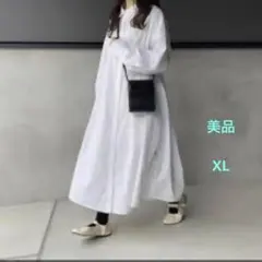 【美品】GU バンドカラーAラインシャツワンピース　長袖　ホワイト　XL