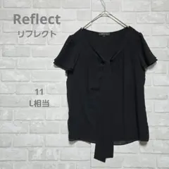 Reflect リフレクト ボウタイブラウス 黒 カットソー 半袖 きれいめ Lのサムネイル
