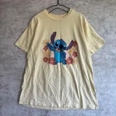 ディズニー Tシャツ 花柄 クルーネック 半袖 S 黄 綿 リゾート ハワイアン