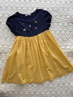 familiar 110 半袖ワンピース　紺　黄色ドット