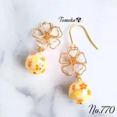 ハンドメイド　Cuteな桜❀パール ワイヤーフラワーピアス　イヤリング