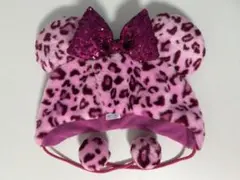 ヒョウ柄ファンキャップ ミニー ピンク スパンコール