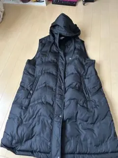 フード付きロングダウンベスト ブラック