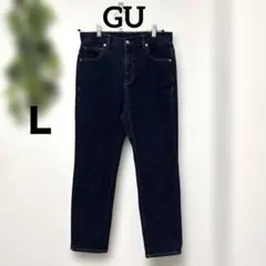美品【GU】ストレートジーンズ ダークブルー シンプル 定番ジーンズ 春 Ｌ