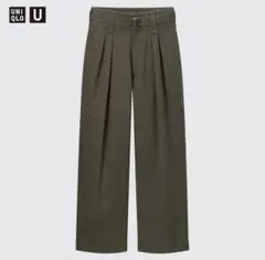 UNIQLO ベルテッドタックワイドパンツ　オリーブ