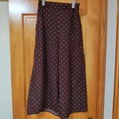 GU ワイドパンツ　ガウチョパンツ　ブラウン 水玉 ドット　L