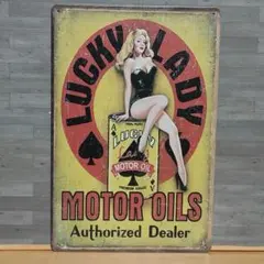 LUCKY LADY MOTOR OIL レトロ風 ブリキ看板 OK2687