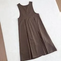 ジャンパースカート ロング Vネック ブラウン L