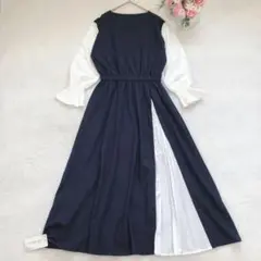 新品 ファッション 長袖ワンピース 切り替え フレア シンプル カジュアル S