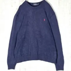 人気✨️ポロ ラルフローレン クルーネック ニット セーター 紺 XL 赤ポニー