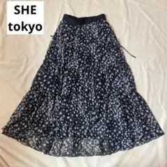 シートーキョー シフォン フラワーティアード ロングスカート ブラックのサムネイル